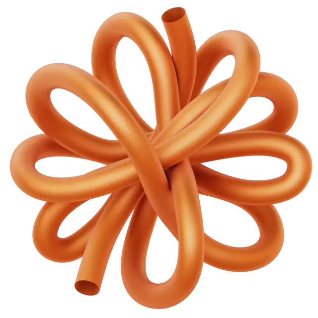 An orange tube looping through itself into a flower